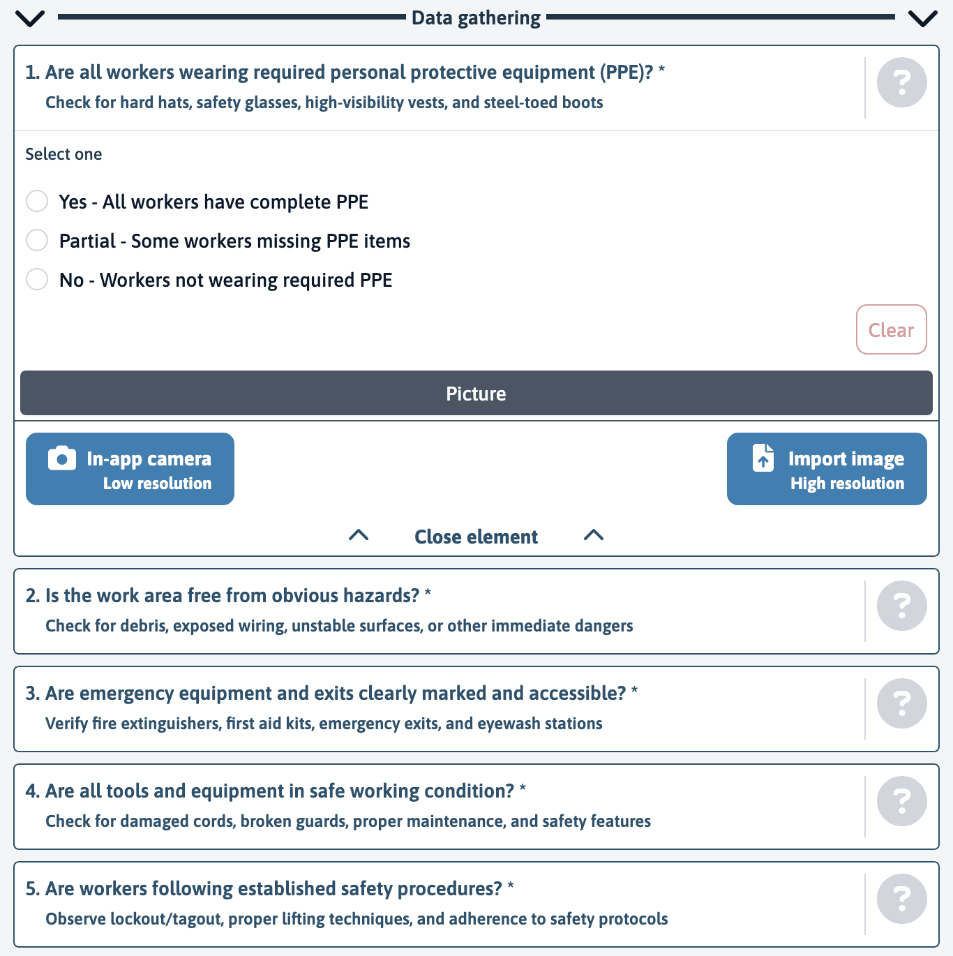 Five-question construction safety sample questionnaire