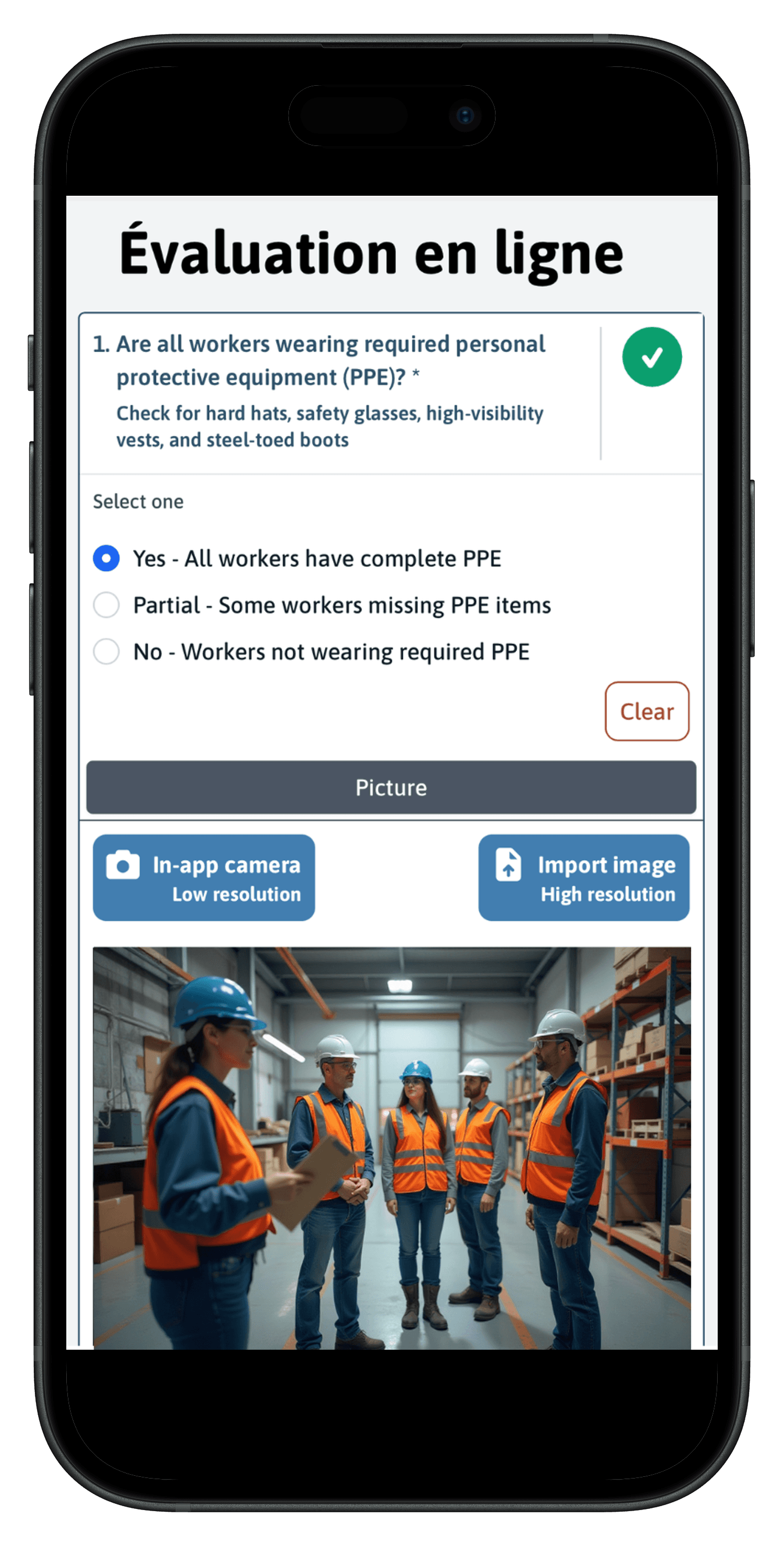 Mobile view of the sample image capture and import controls