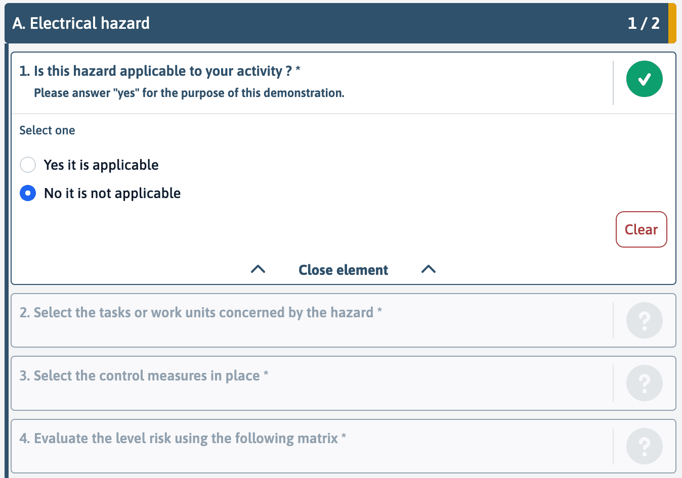 Conditional workflow branching inside a digital risk assessment