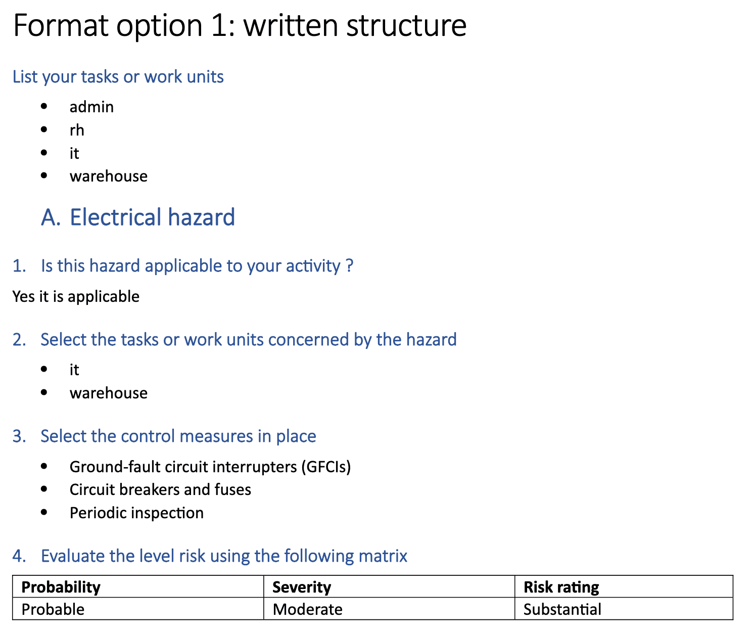 Generated PDF and DOCX documents created from a risk assessment matrix